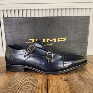 Jump New York Manolo Double Monk Strap Dress Shoes Mens Sz 10M Navy Blue Leather